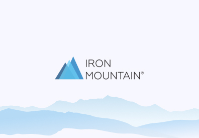 Iron Mountain logo with blue mountains