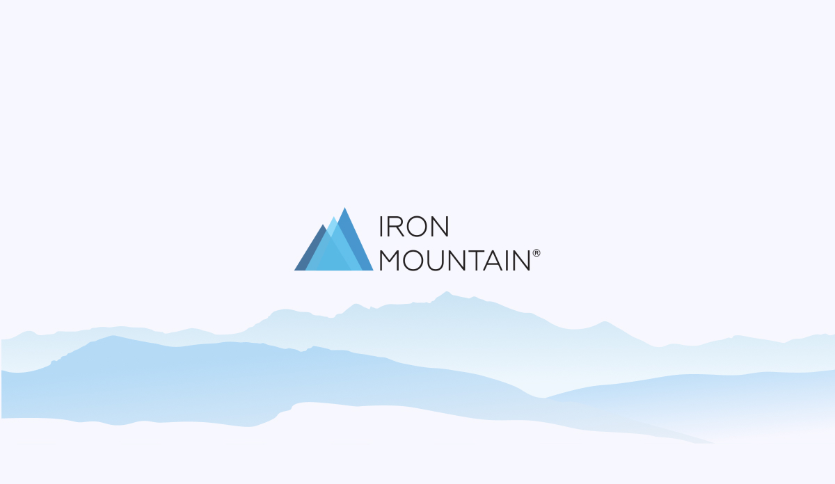 iron mountain logo with blue mountain background