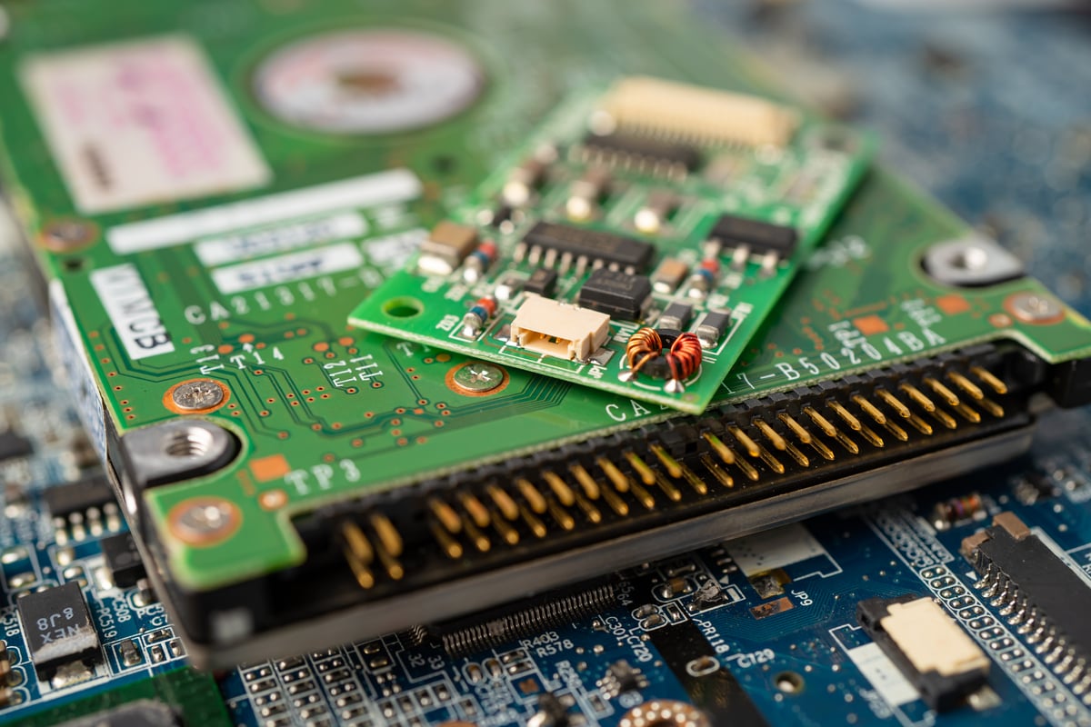 Close up of a green circuit board