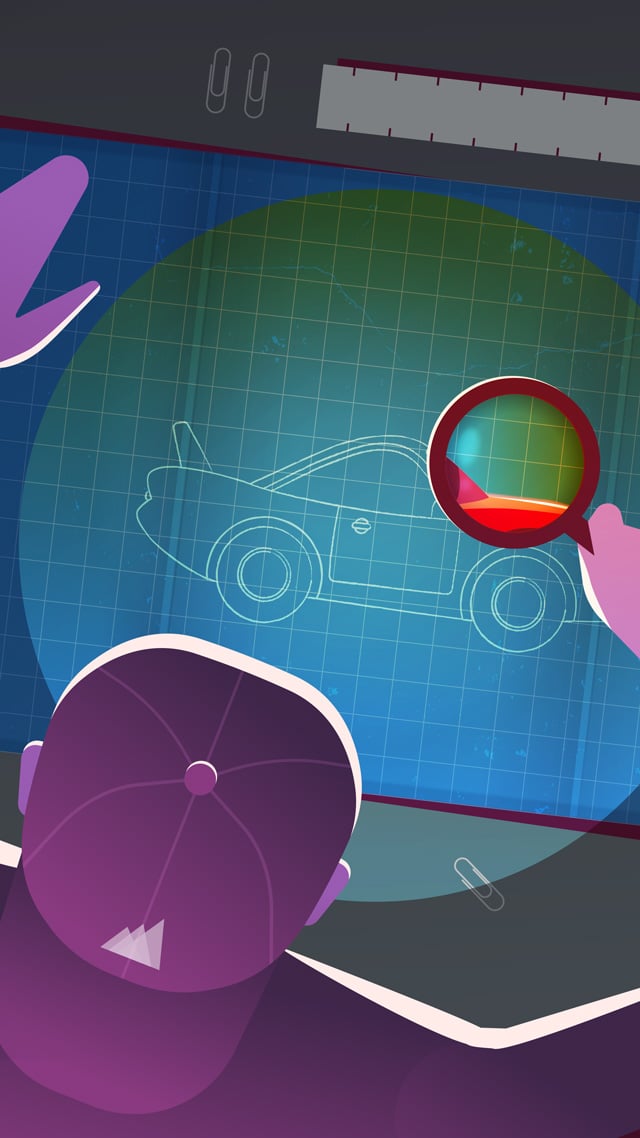 Iron Mountain employee inspecting a car blueprint