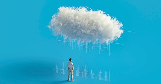 Face IT Challenges with Purpose-Built Cloud Backup and Disaster Recovery Solutions-  A concept of a person facing a huge cloud