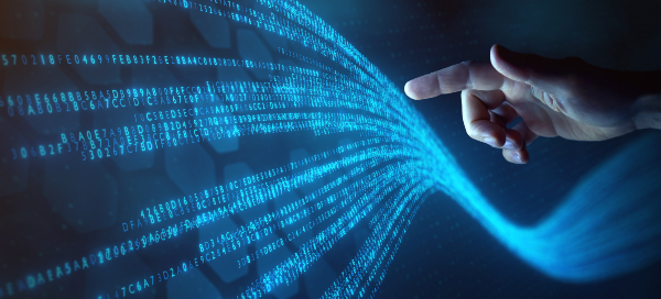 Hand reaching out for digitized data