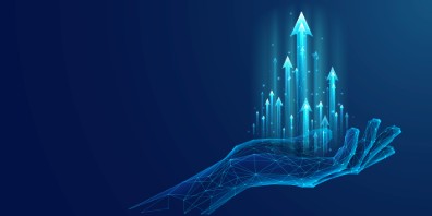 digital hand increasing arrows