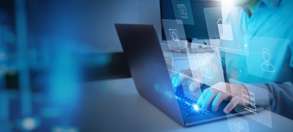 Typing on computer with digital vibes