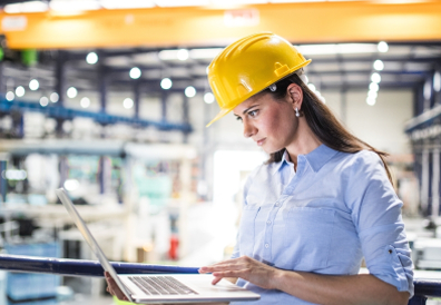 Employee checking information on laptop