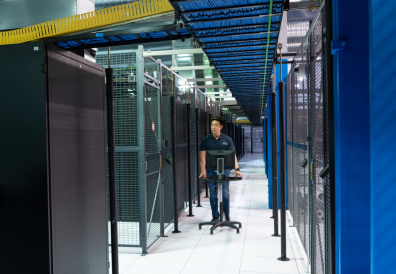 Worker walking between servers Worker walking between servers