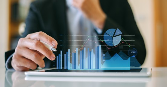 Digital data has been shown by virtual way above tablet