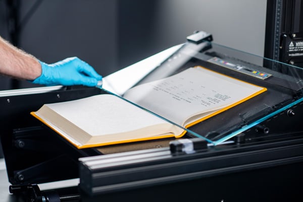 Book being scanned at Iron Mountain Boyers