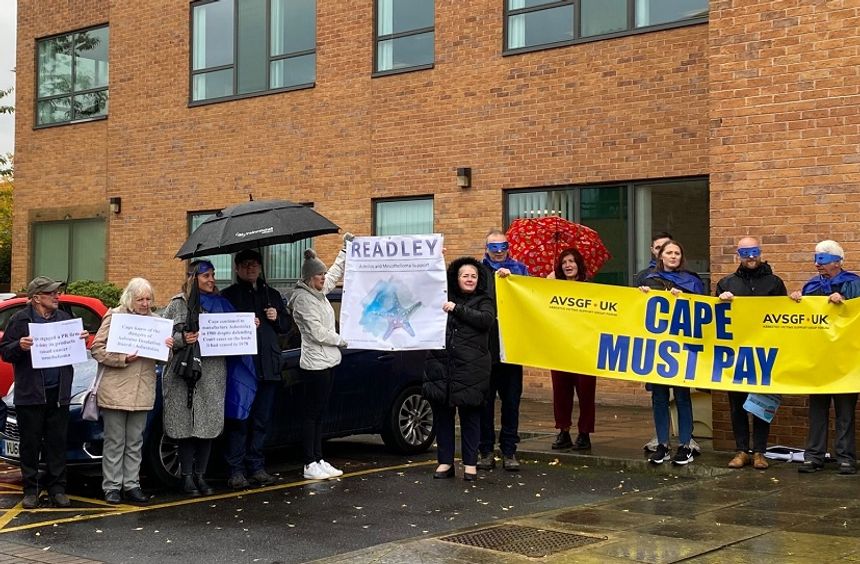 Asbestos Victims Support Groups Forum UK hold protests demanding former insulation board manufacturer Cape pays £10m towards mesothelioma research
