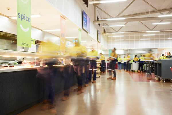 Miners at mining village buffet service