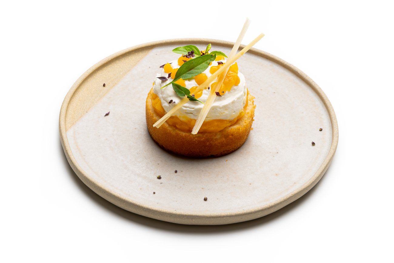 Baba with mango coconut and lime