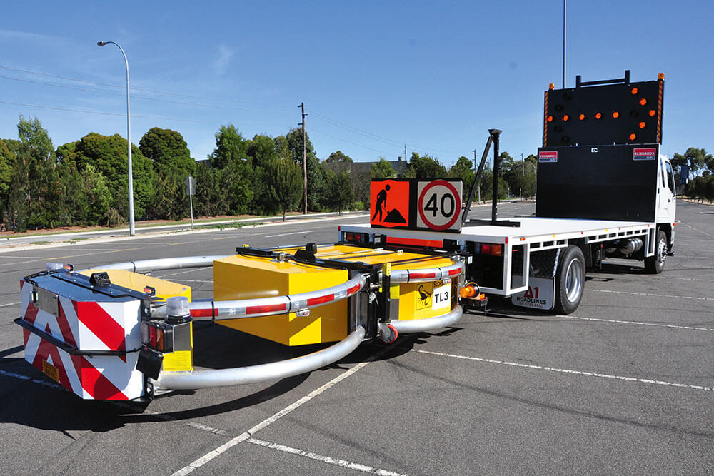 Truck towing traffic equipment