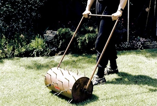 Aeration using the Lawn Roller Spiked.