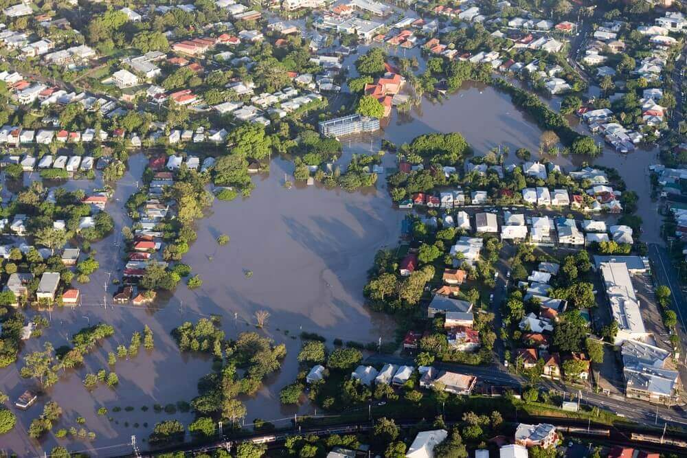Birds eye view of floods in Brisbane 