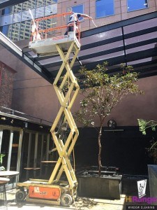 window cleaning using a scissor lift