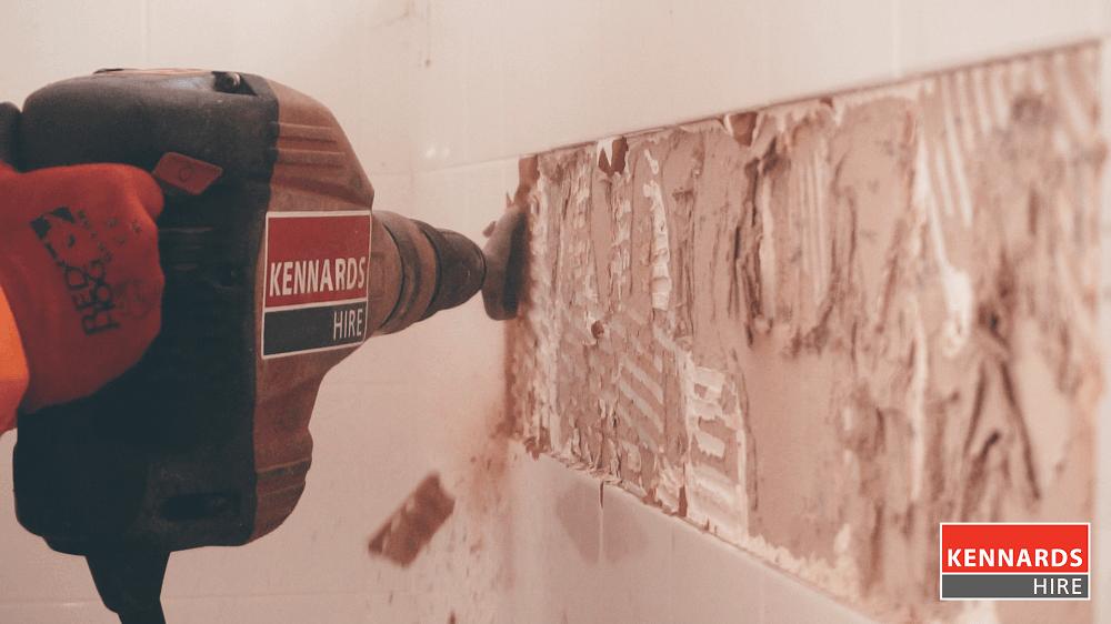Removing of adhesive and glue with demolition hammer