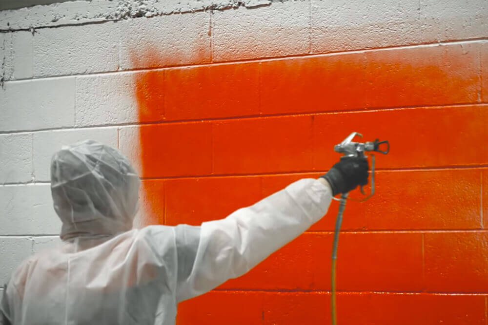person spray painting a wall