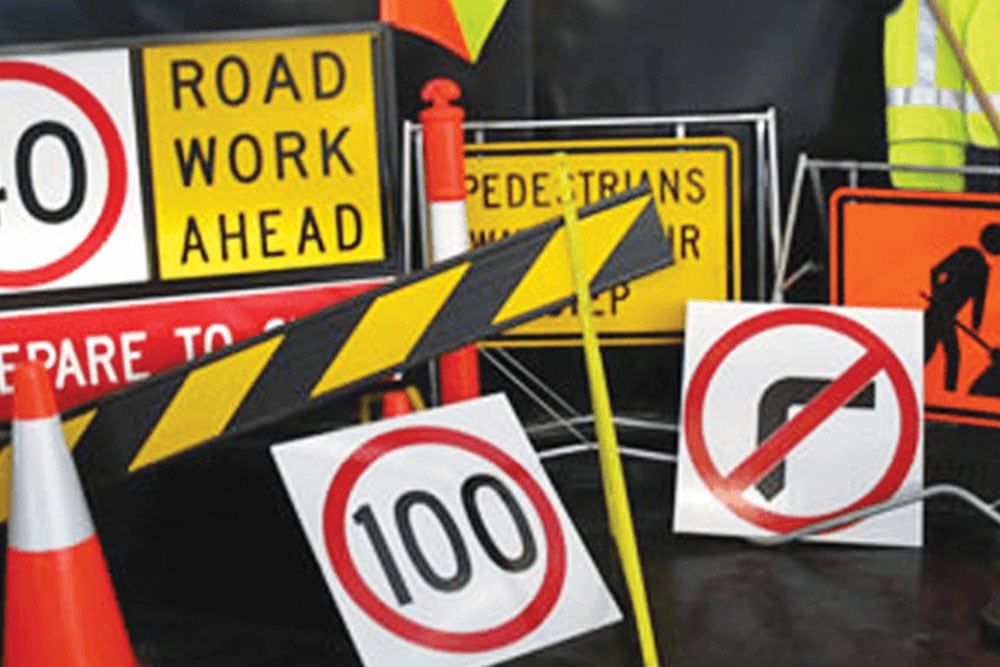 sign and bollards