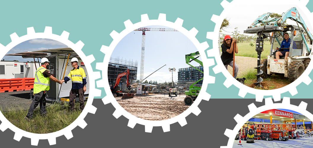 Gear shapes with imagery inside of how we commit to sustainability