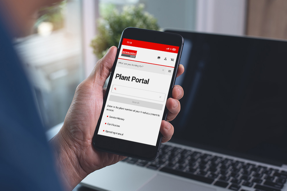 Kennards Hire customer accessing the plant portal site on a mobile 