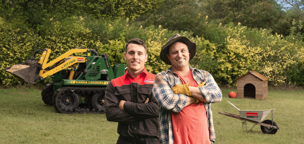 Kennards Hire team member and a DIYer standing side-by-side
