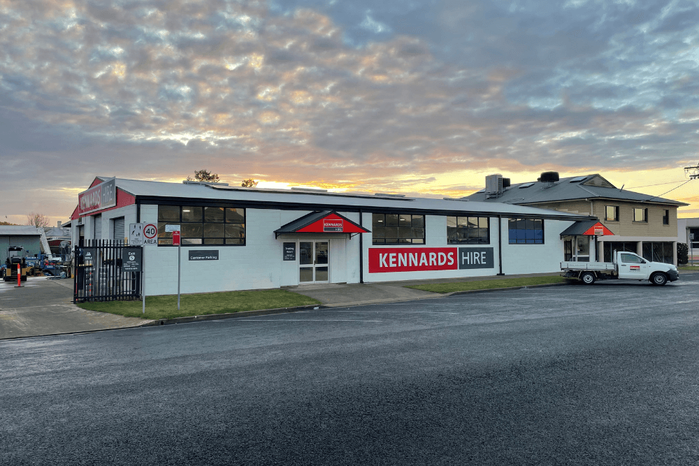 Kennards Hire Inverell branch at sunset