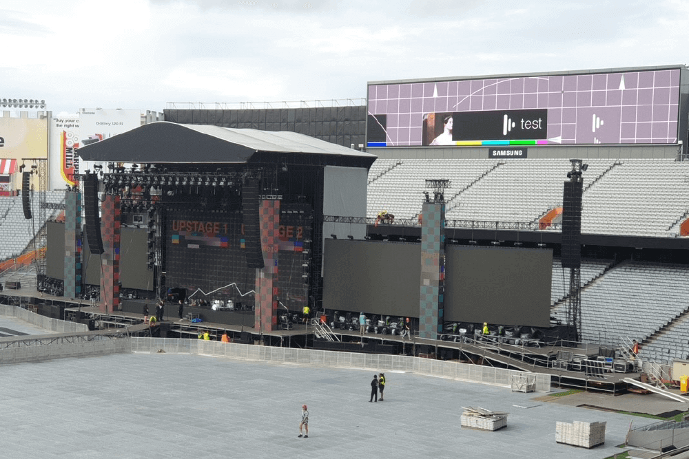 Internal shot of Kennards Hire sound barriers surrounding Eden Park