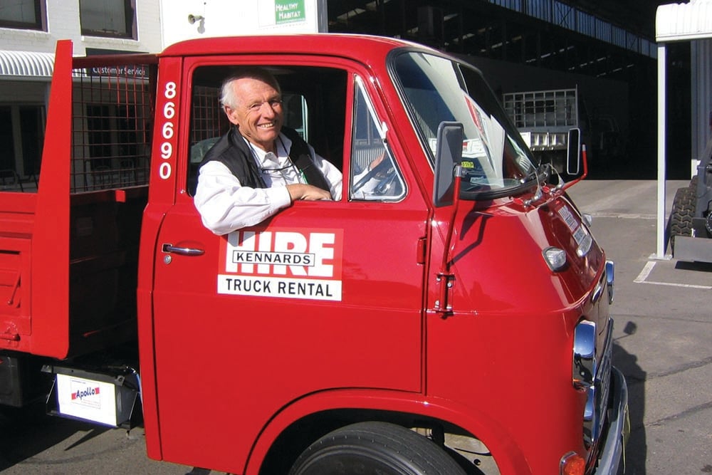 Andy Kennards driving an old Kennards Hire delivery truck