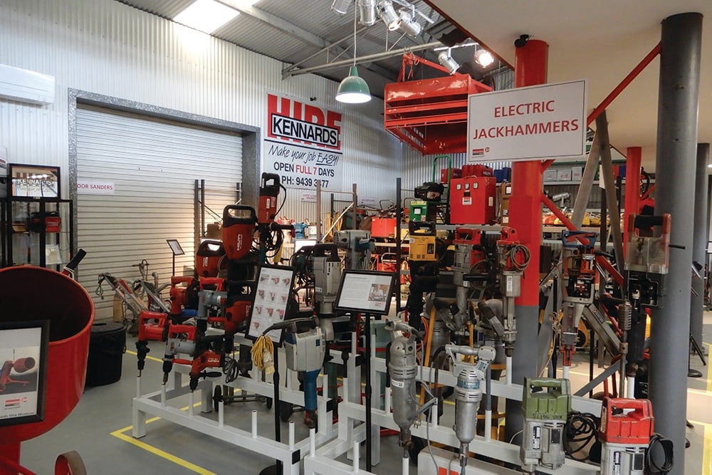 An inside shot of the Kennards Hire Museum showroom