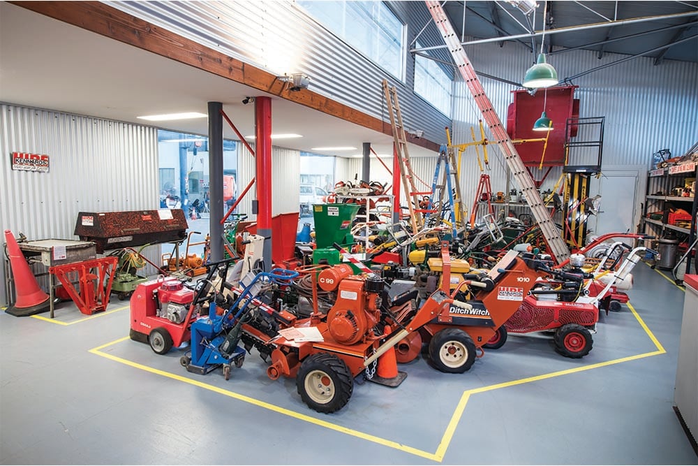 An inside shot of the Kennards Hire Museum showroom and equipment
