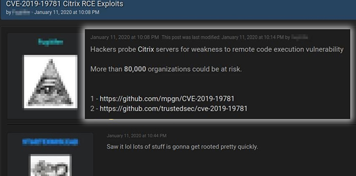 Observed CVE-2019-19781 Chatter