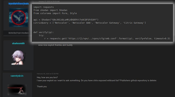 Observed CVE-2019-19781 Chatter