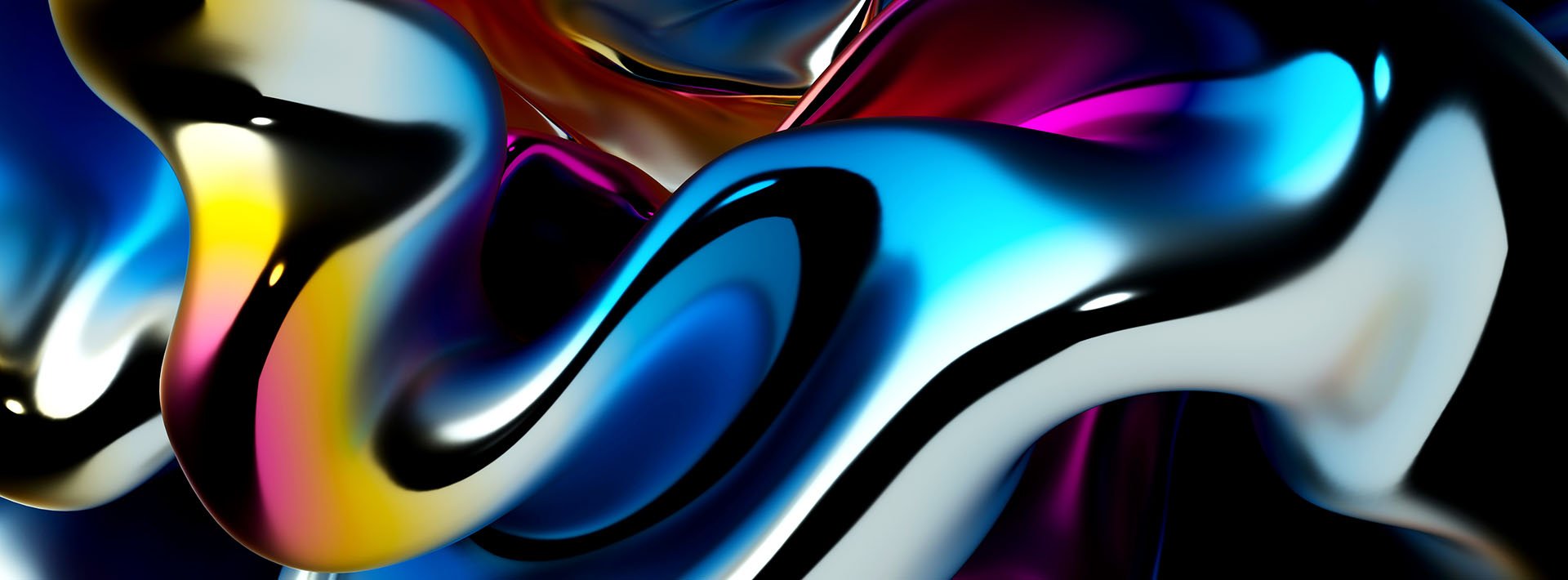 Lewis Silkin Abstract swirling forms of metallic liquid in shades of silver, purple, blue, yellow and black