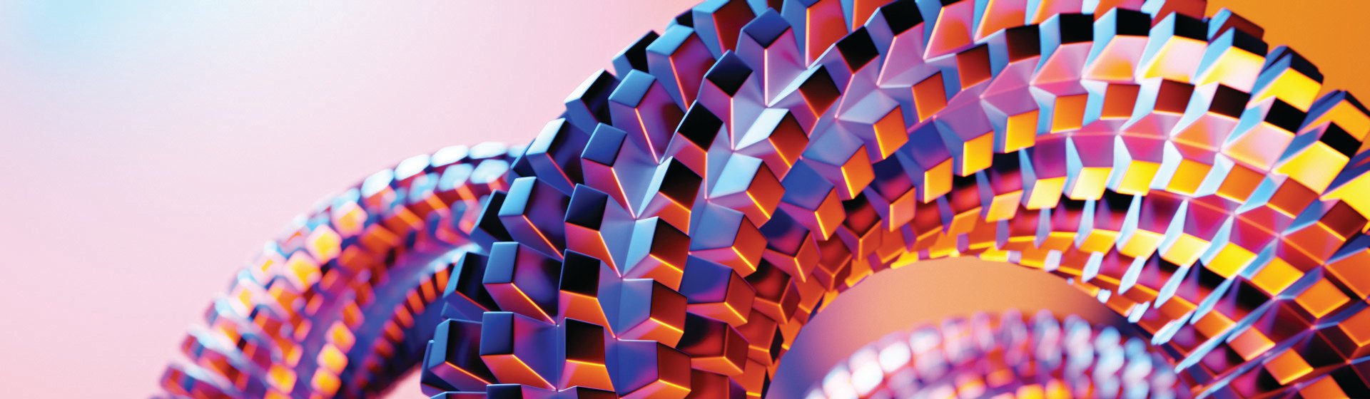 Lewis Silkin Abstract spiral of colourful interlocking metallic blocks