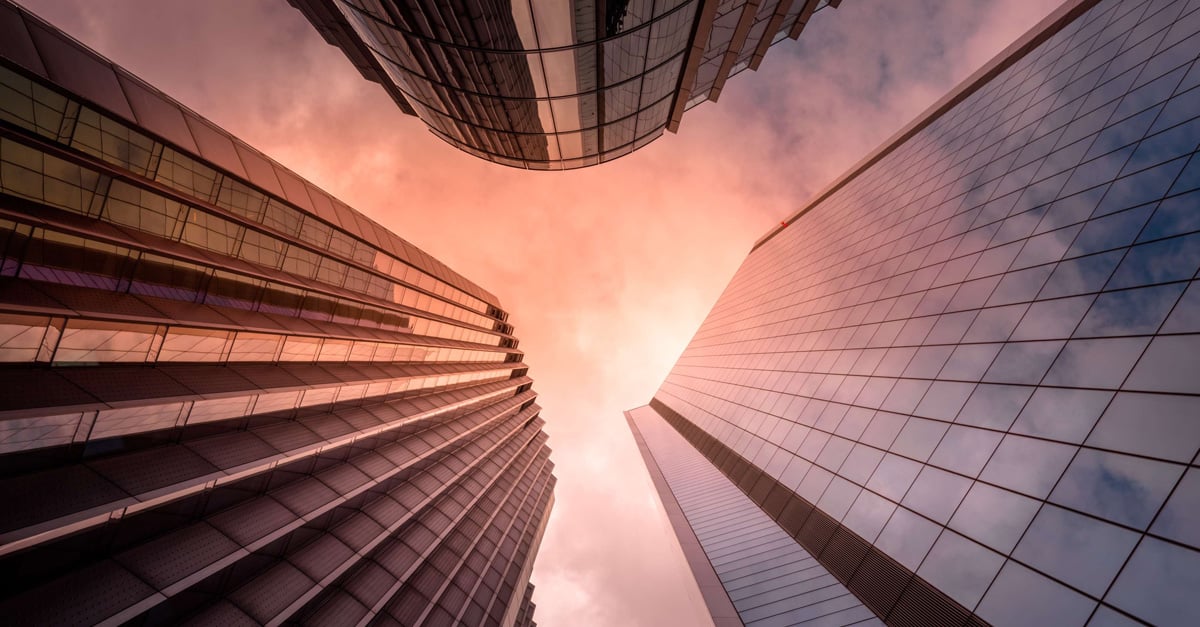 Lewis Silkin Skyscrapers reaching into the sky as seen from the ground looking up to the sky