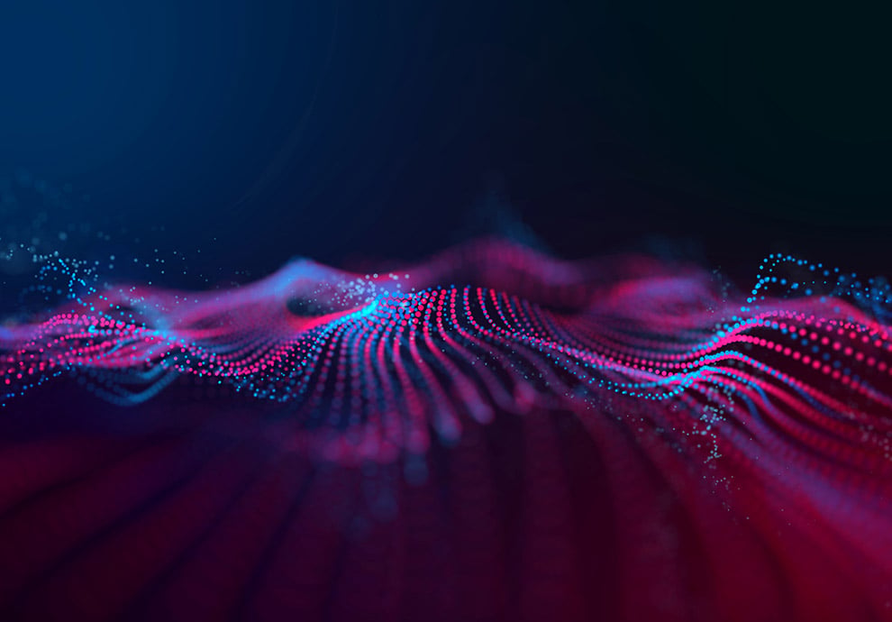 Lewis Silkin Waves of blue and red dots form waved patterns of purple over a field of dark blue