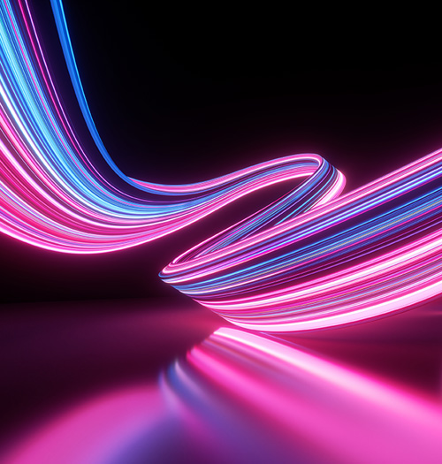 Abstract swirl of pink and blue lights on a black background