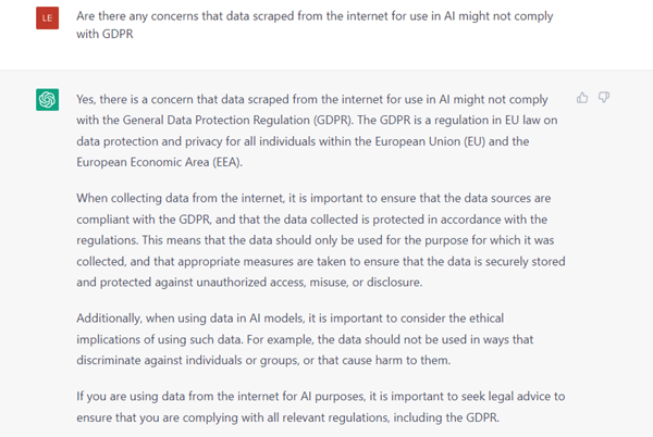 Chat GPT view on GDPR compliance