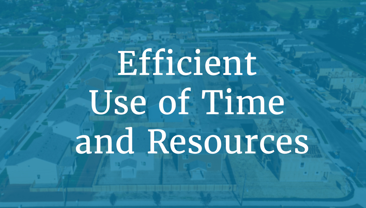 Efficient Use of Time & Resources text overlaid on aerial image of a community