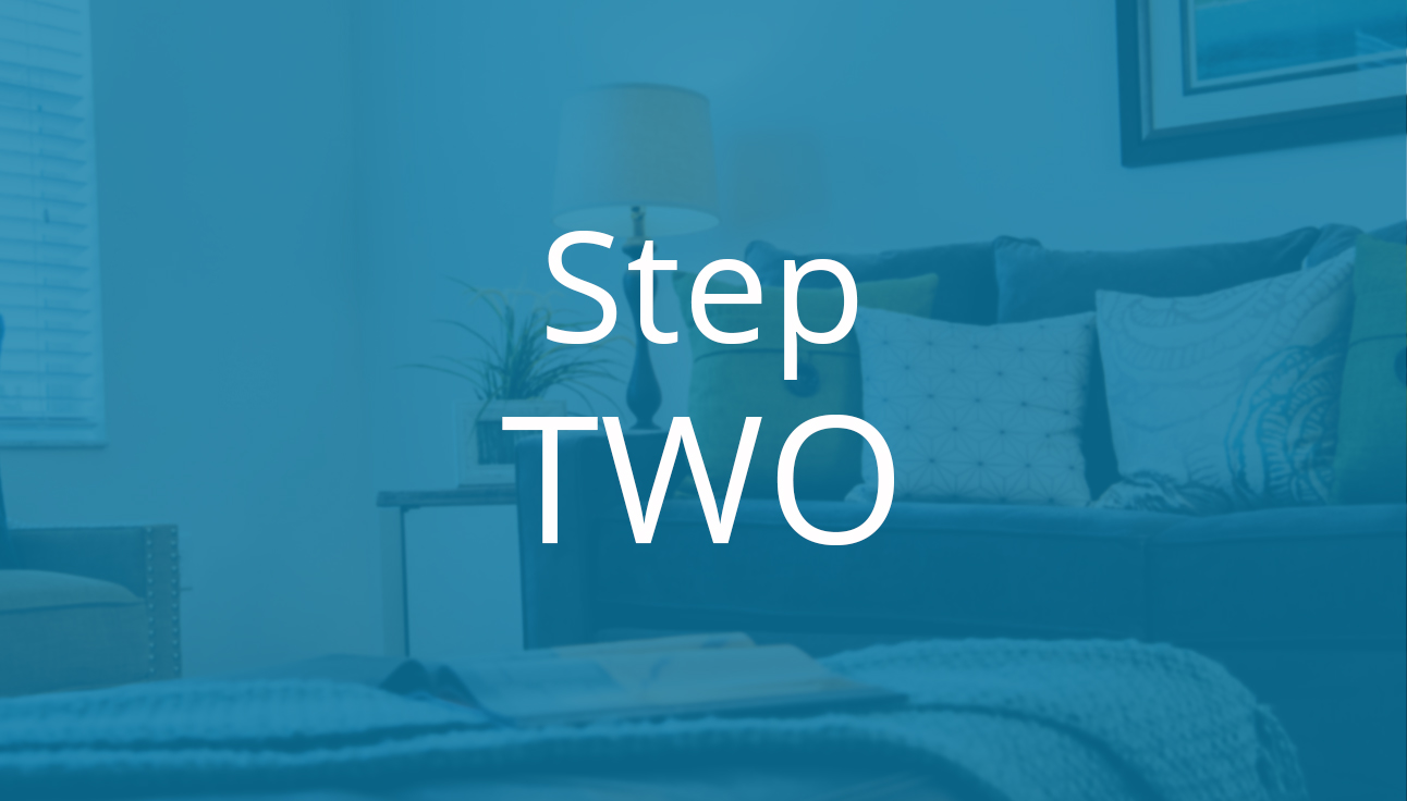 Step Two text overlaid on couch image