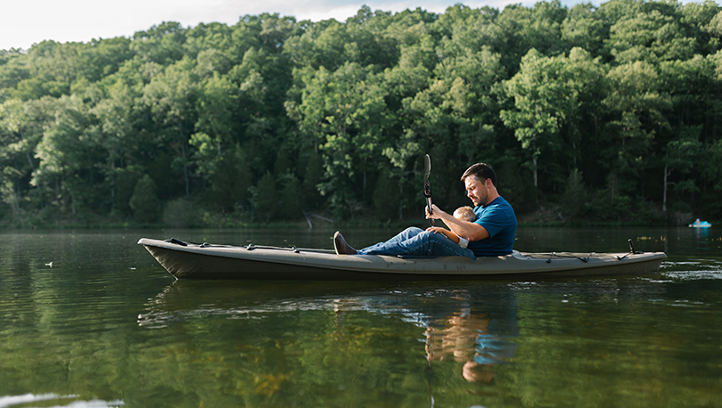 Father and son kayaking in Montgomery Bell State Park