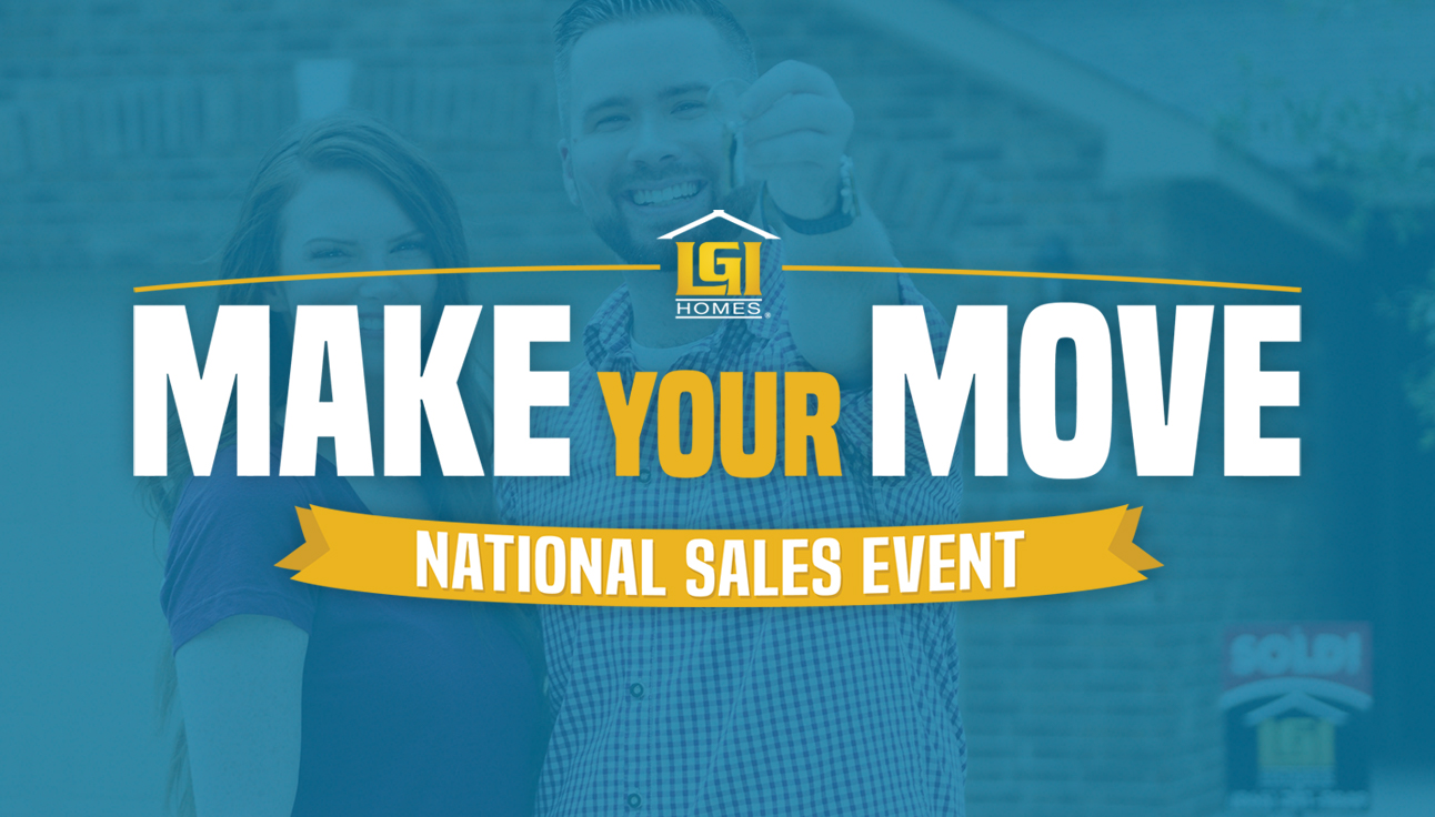 Make Your Move National Sales Event logo overlaid on image of couple with keys