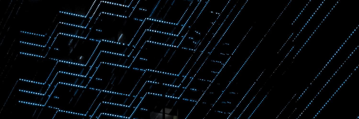 Blue LED lights on black background