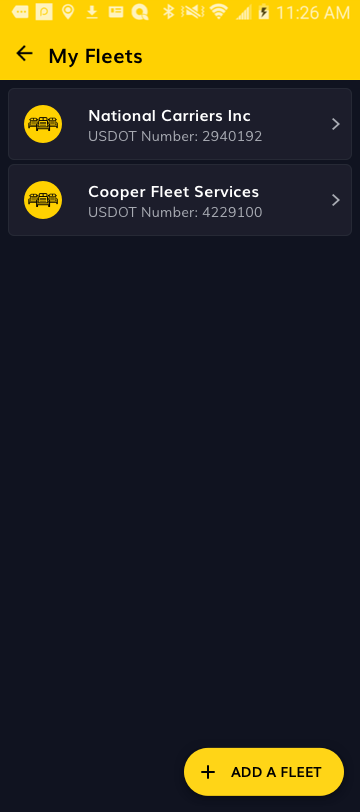Screenshot of how to add multiple fleets in the Love's Connect App