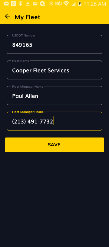 Screenshot of how to save a fleet in the Love's Connect App