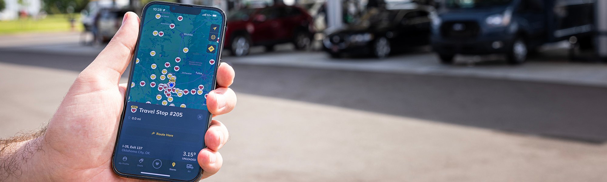 A photo of a customer using the Love's Connect App