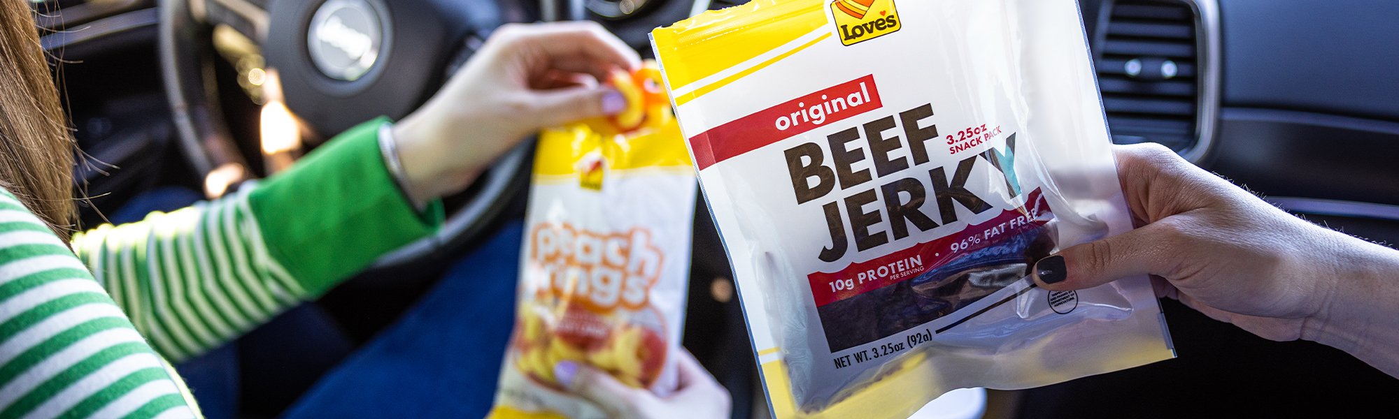 Love's beef jerky and peach rings