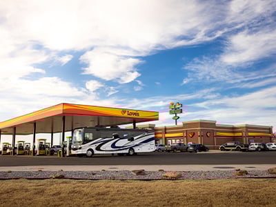 A photo of an RV filling up at a Love's Travel Stop