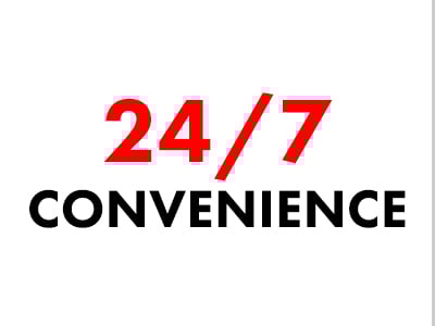 A graphic that says 24/7 convenience
