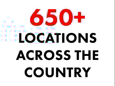A graphic that says 650+ locations across the country